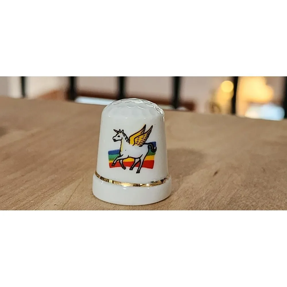 VTG 3 UNICORN 🦄 PORCELAIN Thimbles GOLDTRIM